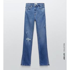 ZARA HI RISE SLIM JEANS WITH SPLIT HEMS